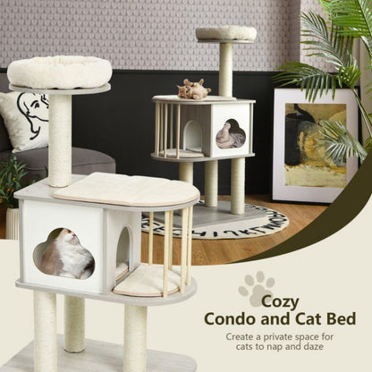 Wooden Activity Tree with Platform and Cushions for Cats