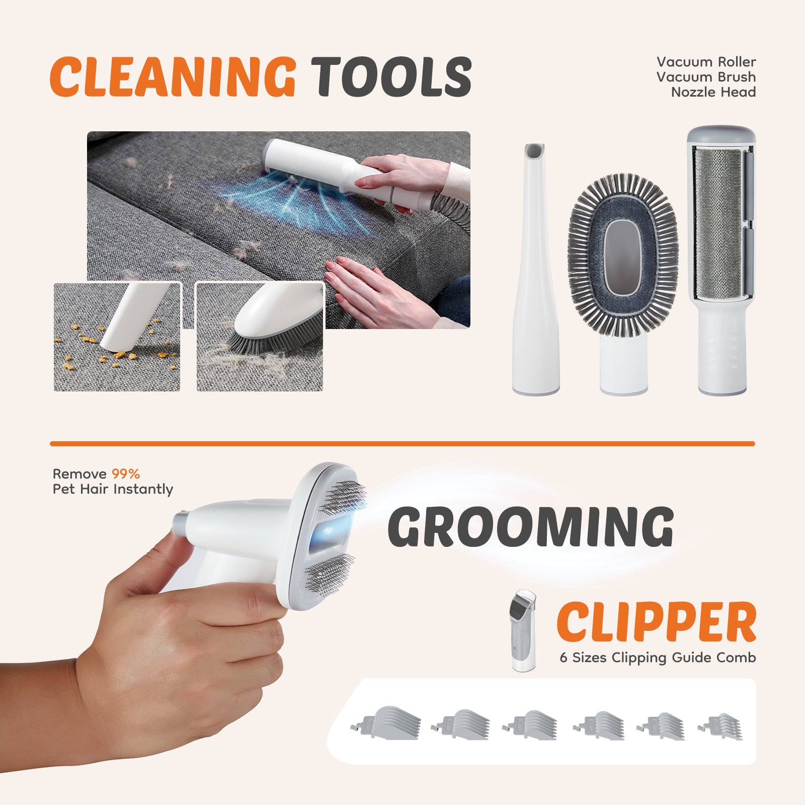 Grooming Vacuum with Cordless Clippers and 5 Groomer Tools for Dogs and Cats