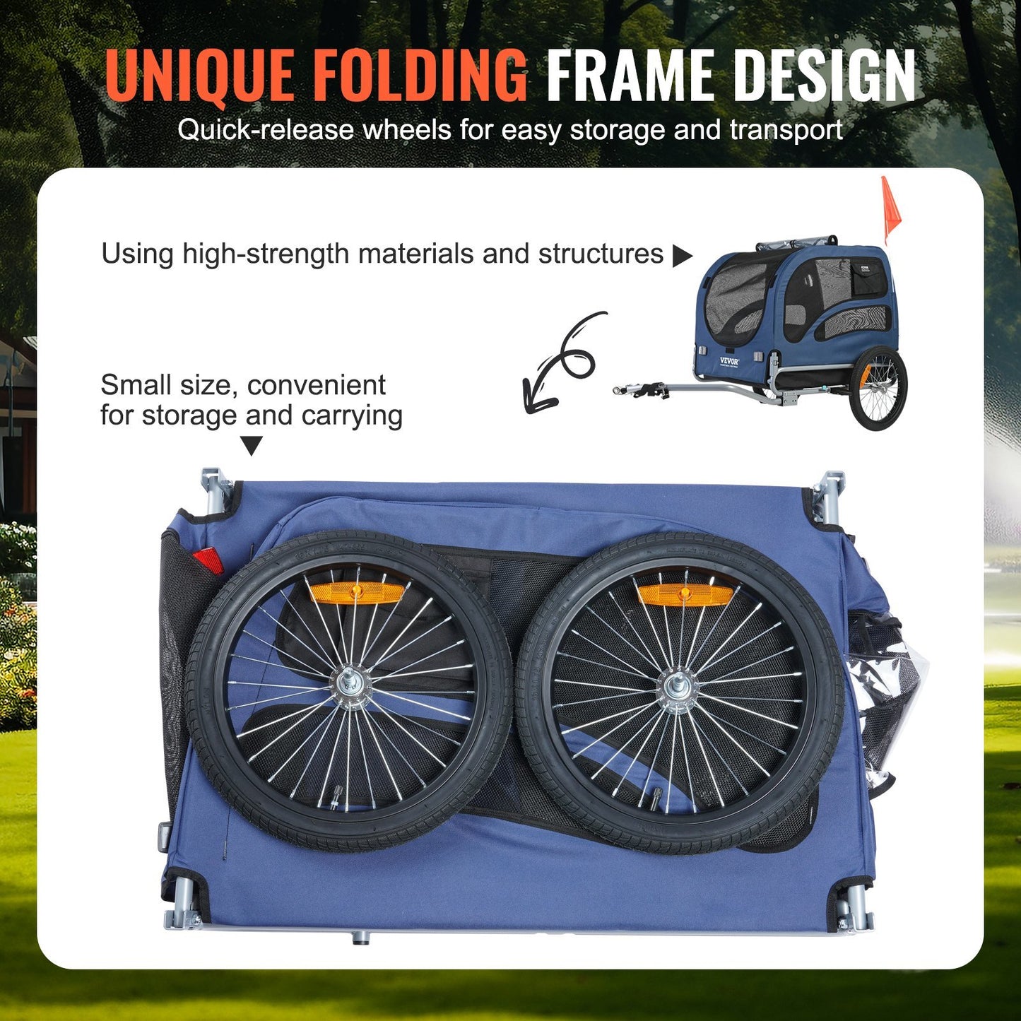 Easy Folding Bike Trailer Supports up to 100 lbs for Dogs - Blue/Black