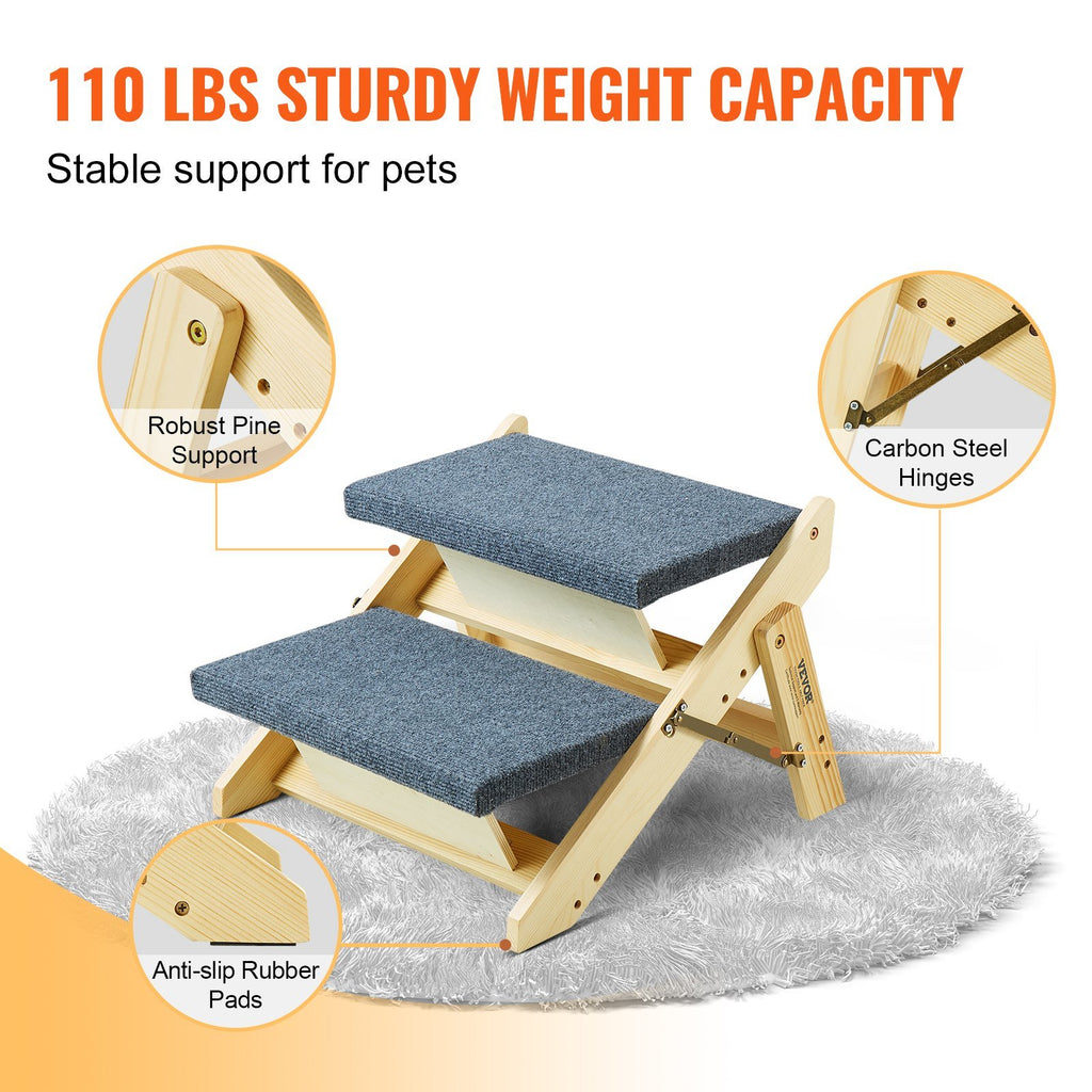 Foldable 2-in-1 Wooden Dog Stair/Ramp with 2 Steps for Dogs up to 110 lbs