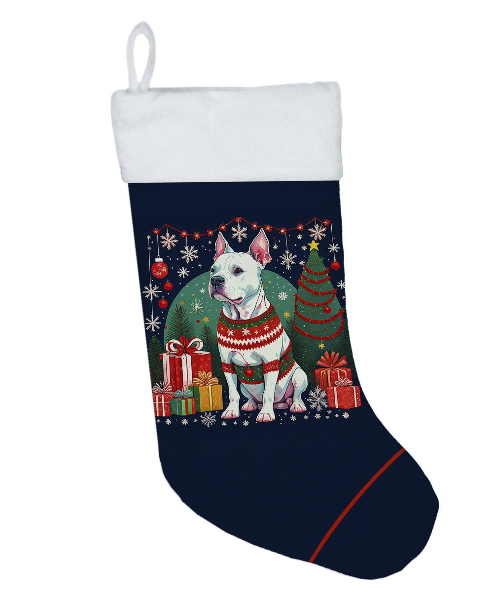 White Pit Bull Terrier -  Christmas Holiday Stocking for Fun Family Decorations