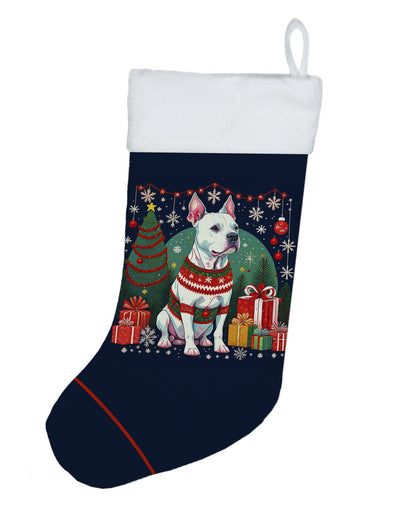 White Pit Bull Terrier -  Christmas Holiday Stocking for Fun Family Decorations