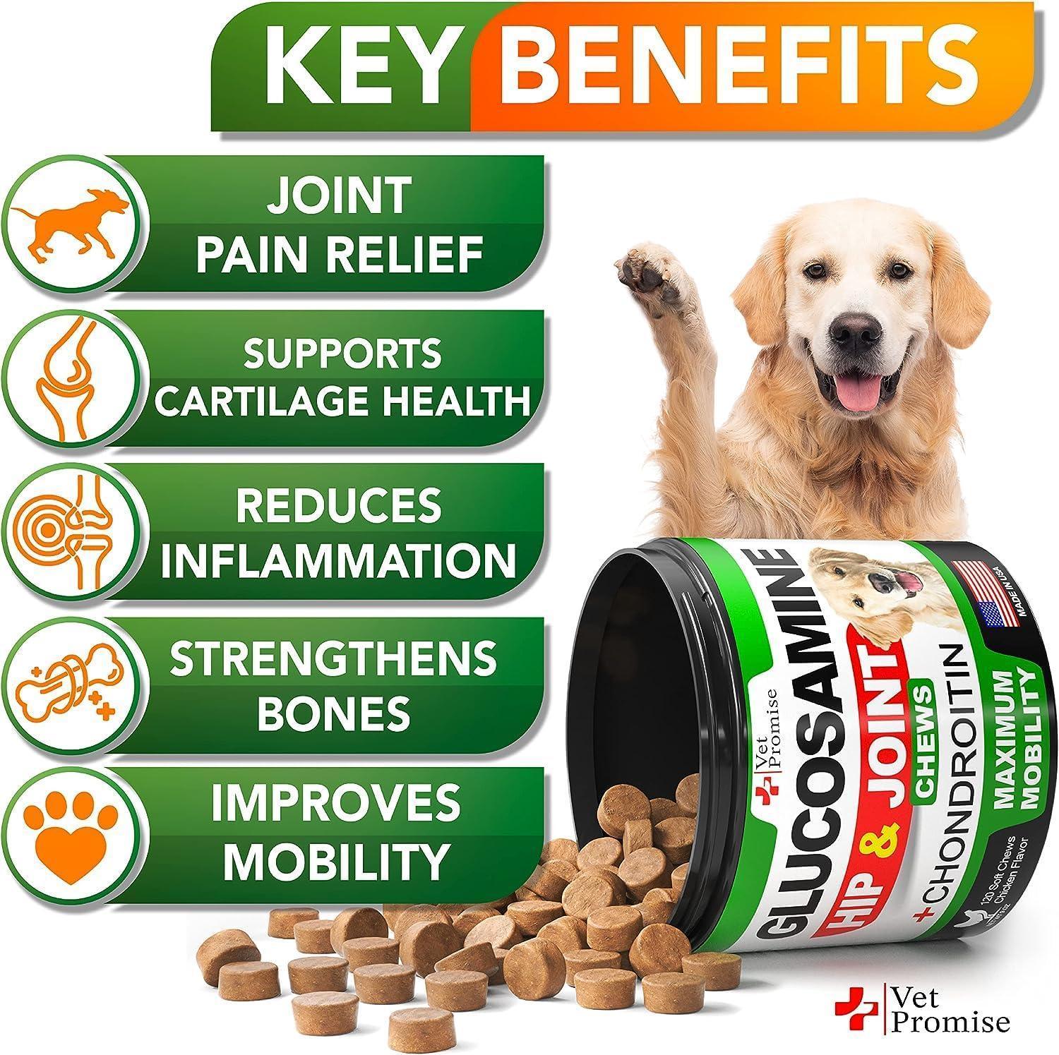 2 Pack - Natural Glucosamine Hip and Joint Supplement with Chondroitin for Dogs - 240 Chews