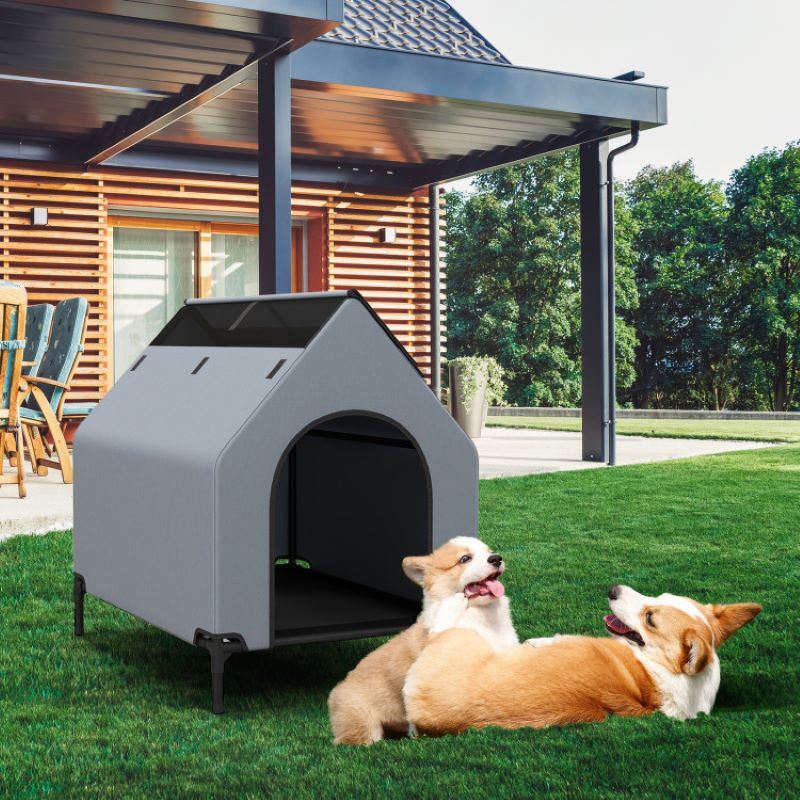 Elevated Covered Bed with Ventilated Windows for Indoor or Outdoor Use for Dogs