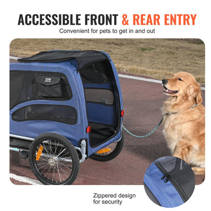 Easy Folding Bike Trailer Supports up to 100 lbs for Dogs - Blue/Black