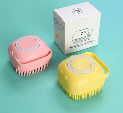 Grooming Soft Silicone Bristle Massage Brush with Shampoo Dispenser for Dogs and Cats