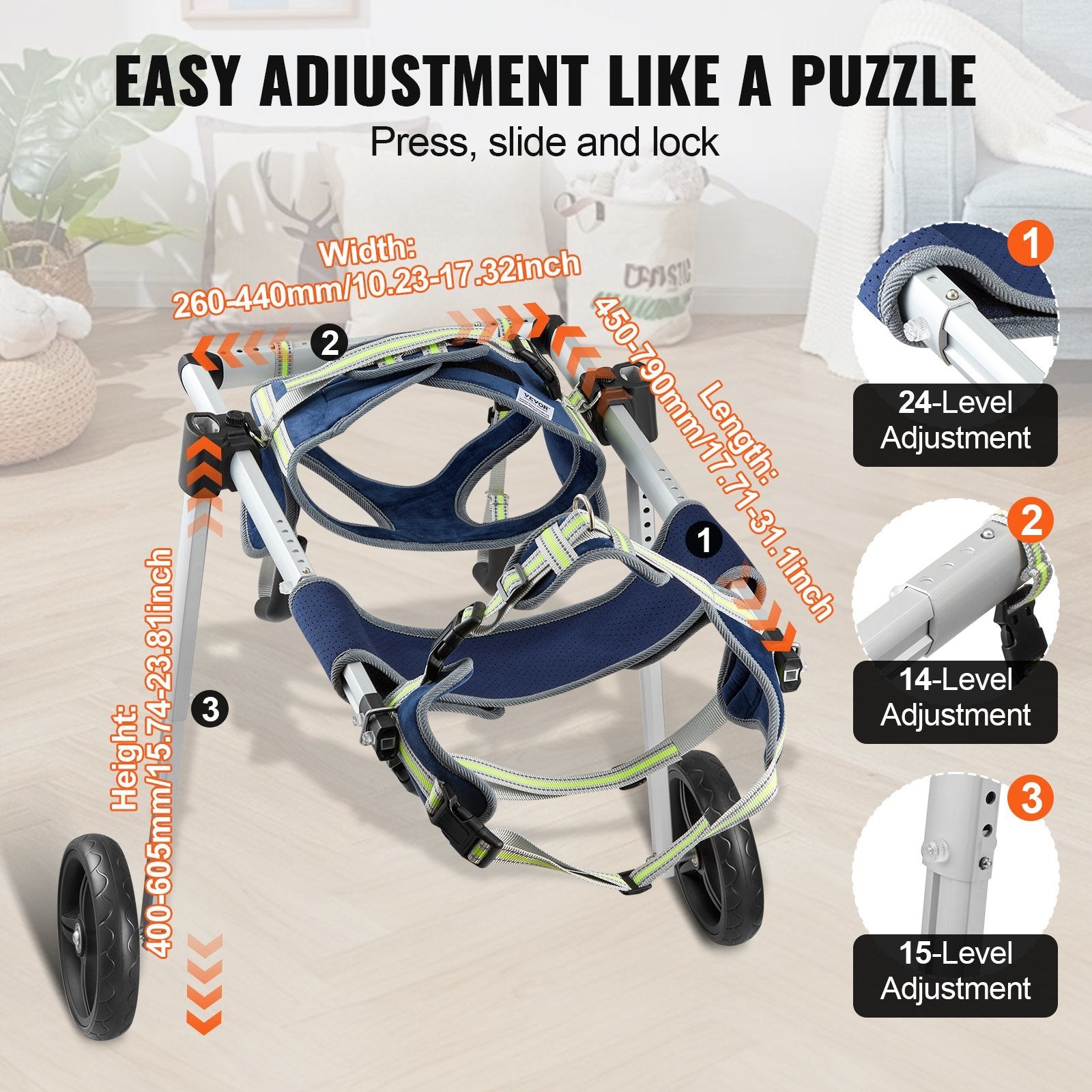 Lightweight Adjustable 2 Wheel Wheelchair/Cart for Back Legs for Dogs