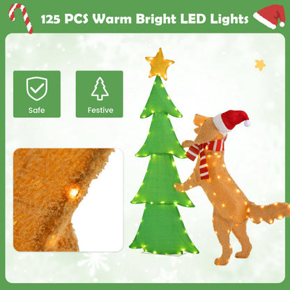 4FT Lighted Tinsel Christmas Tree Decoration with Plush Goldendoodle Dog