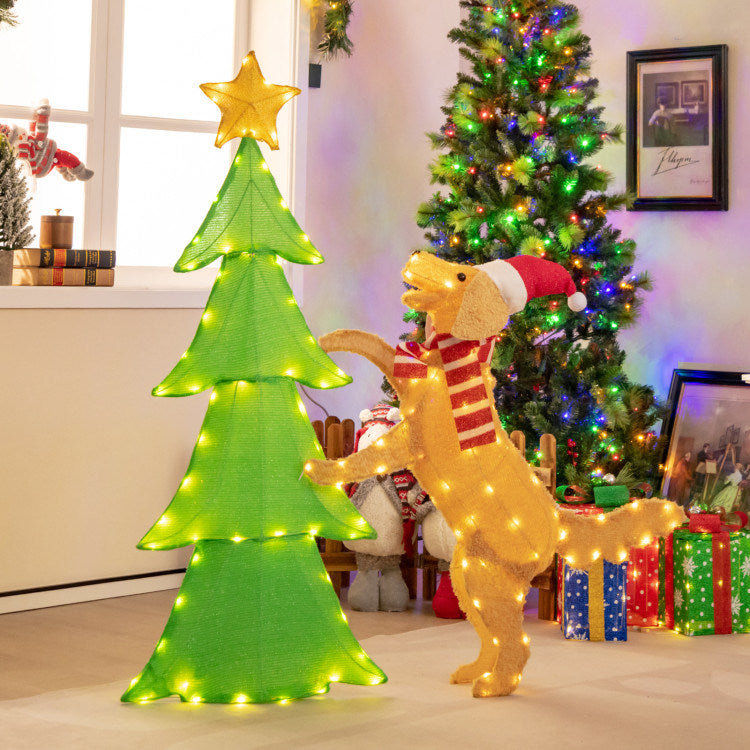 4FT Lighted Tinsel Christmas Tree Decoration with Plush Goldendoodle Dog