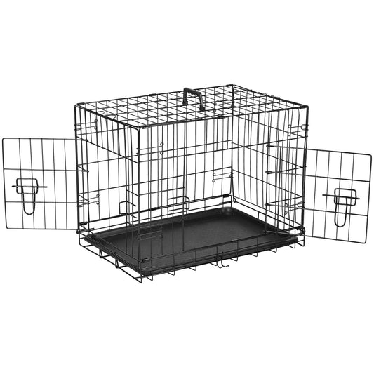 Folding Metal Kennel-Crate with Divider Panel Double Doors with Leak-Proof Tray for Dogs - 30 Inches