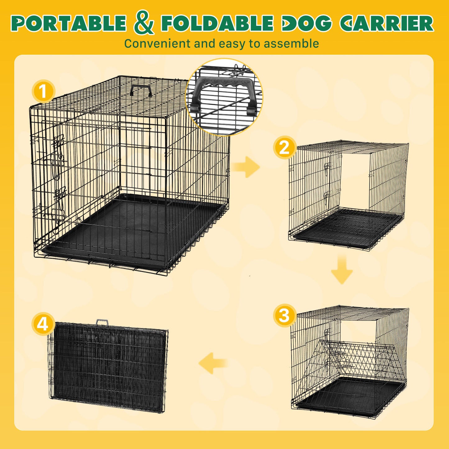 Folding Metal Kennel-Crate with Divider Panel Double Doors with Leak-Proof Tray for Dogs - 42 Inches