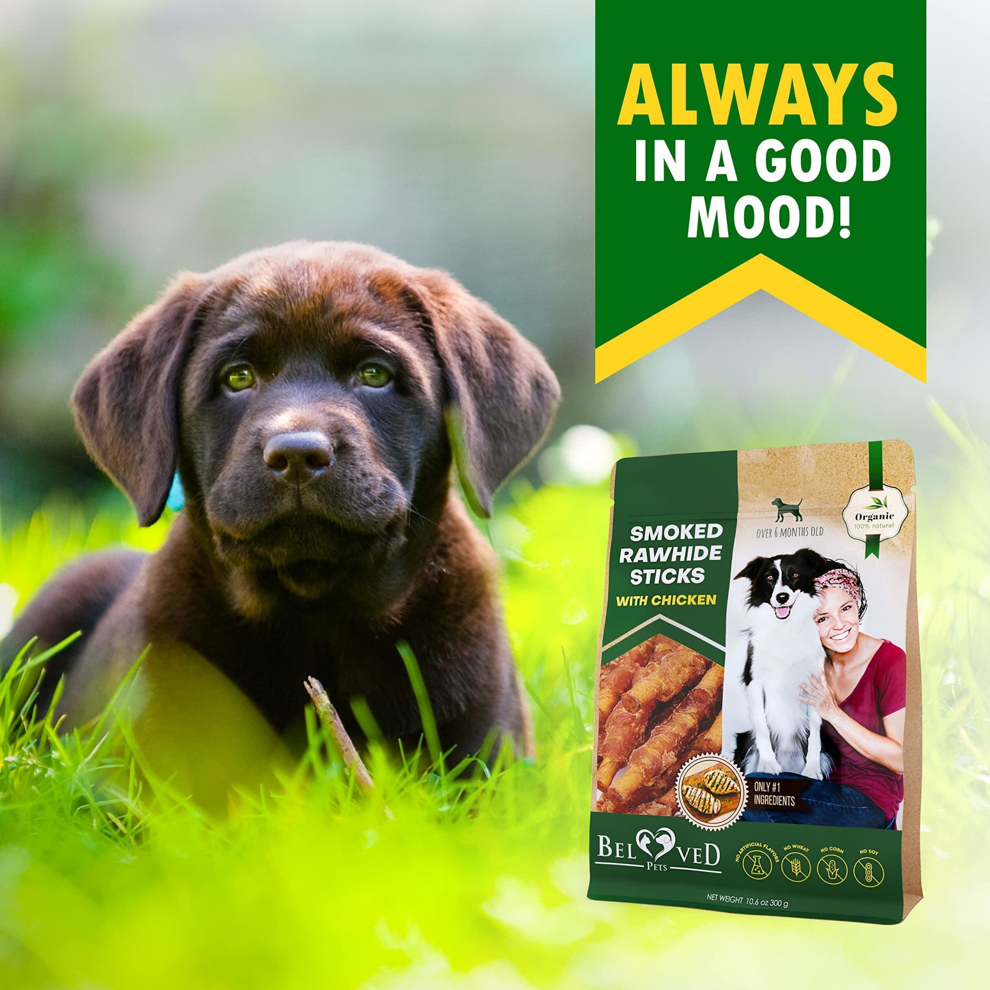Organic Natural Smoked Rawhide Chicken Chew Treats for Dogs