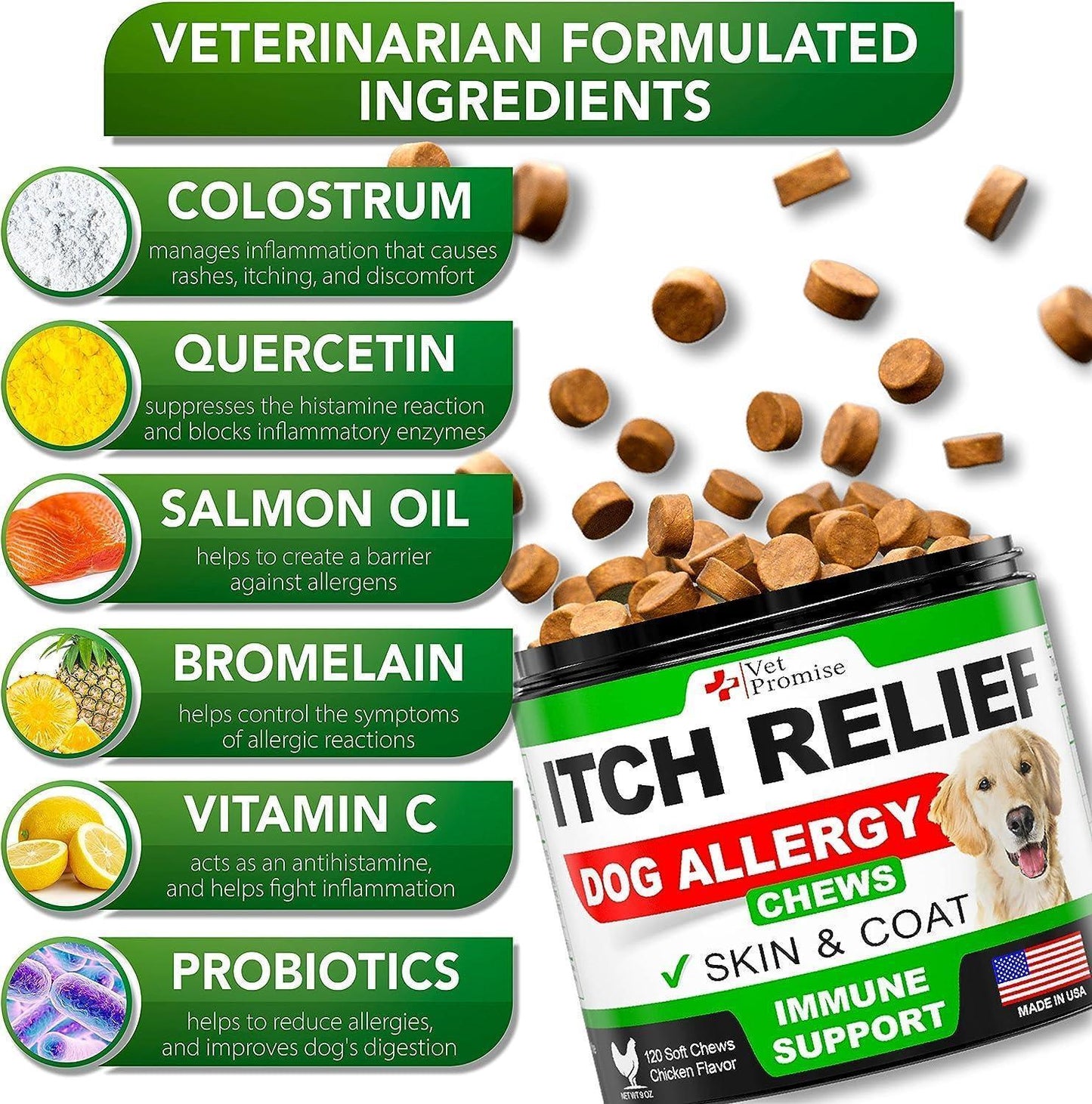 Limited Time!!!  2 Pack Allergy Itch Relief Immune Health Supplement for Dogs - 240 Treats