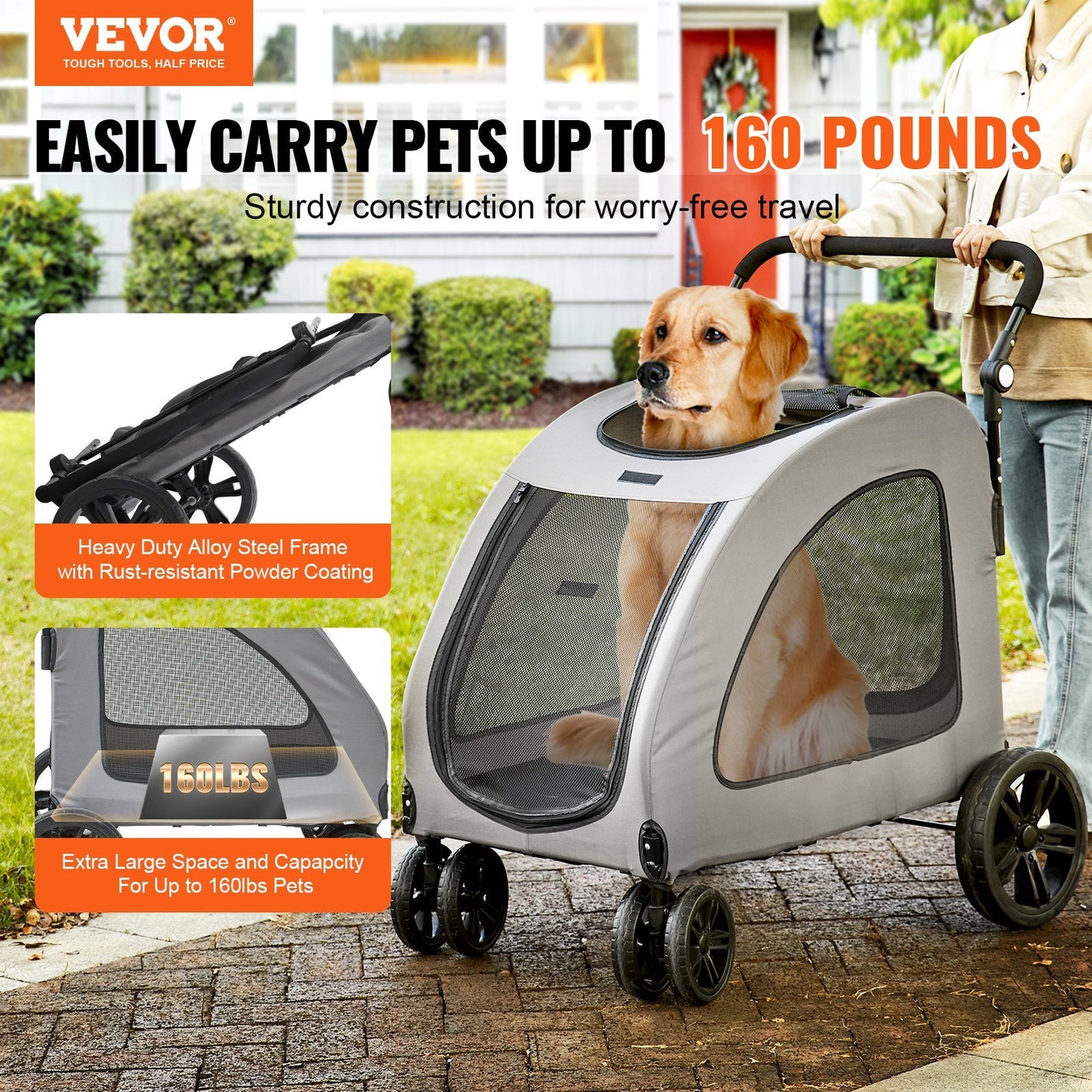 Heavy Duty 4 Wheel Stroller for Medium and Large Dogs