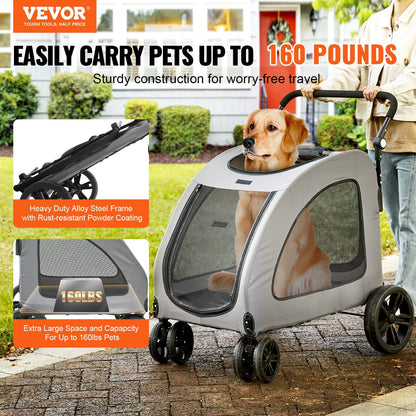 Heavy Duty 4 Wheel Stroller for Medium and Large Dogs