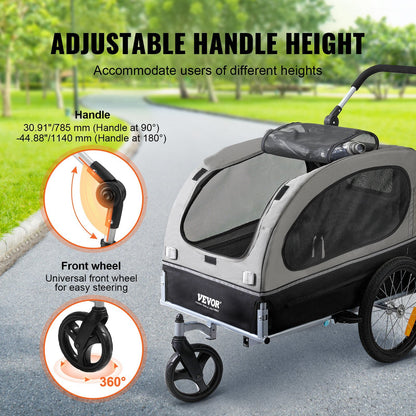 2-in-1 Easy Folding Stroller/Bike Trailer Supports up to 88 lbs for Dogs