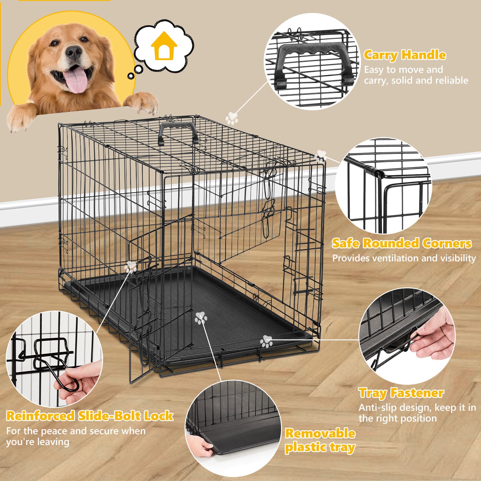 Folding Metal Kennel-Crate with Divider Panel Double Doors with Leak-Proof Tray for Dogs - 30 Inches