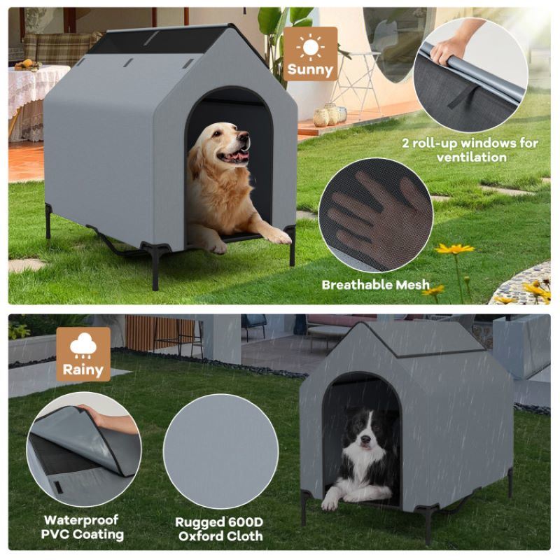 Elevated Covered Bed with Ventilated Windows for Indoor or Outdoor Use for Dogs