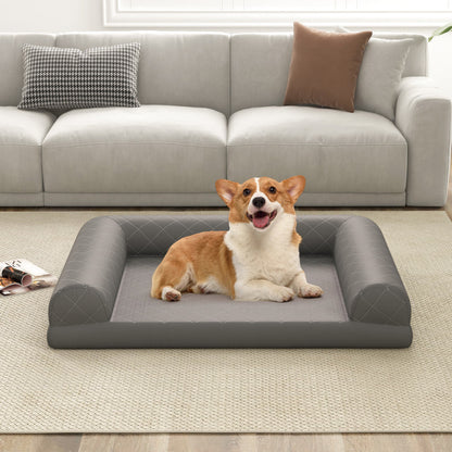 Foam Crate Bed with 3-Side Bolster and Washable Bed Cover for Dogs