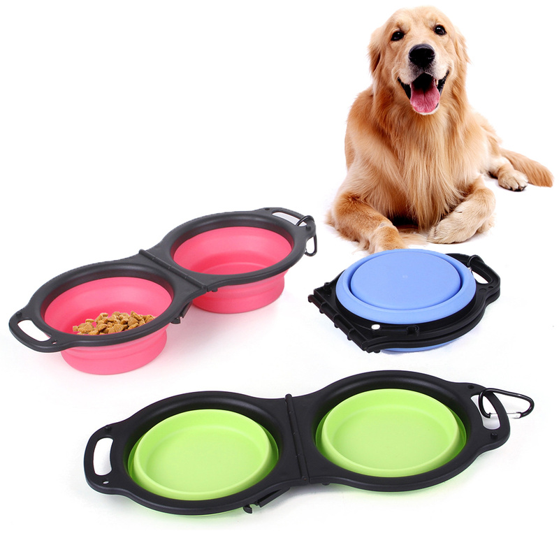 Folding Portable Double Bowls for Food and Water for Dogs and Cats