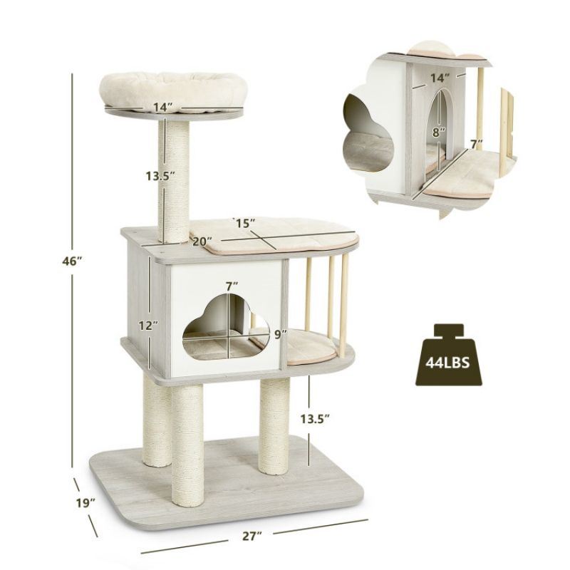 Wooden Activity Tree with Platform and Cushions for Cats