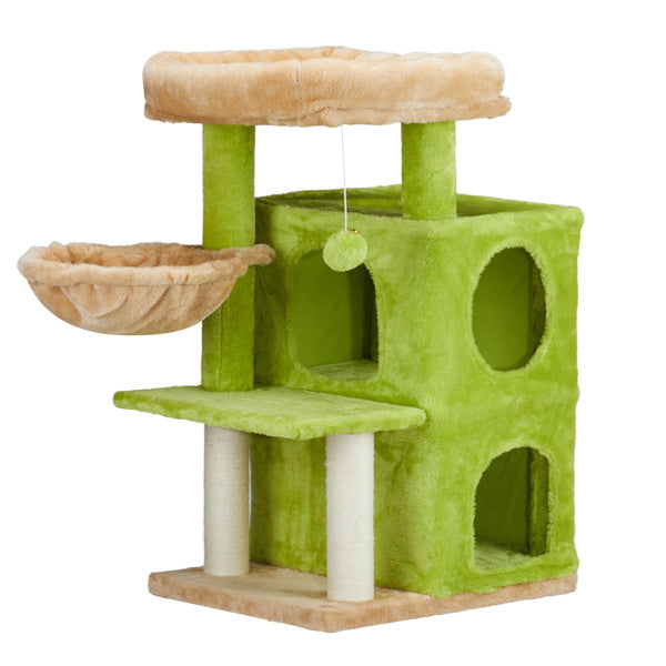 Cat Activity Center Play House with Large Padded Perch Hammock 2-Tiered Condo and Scratching Posts