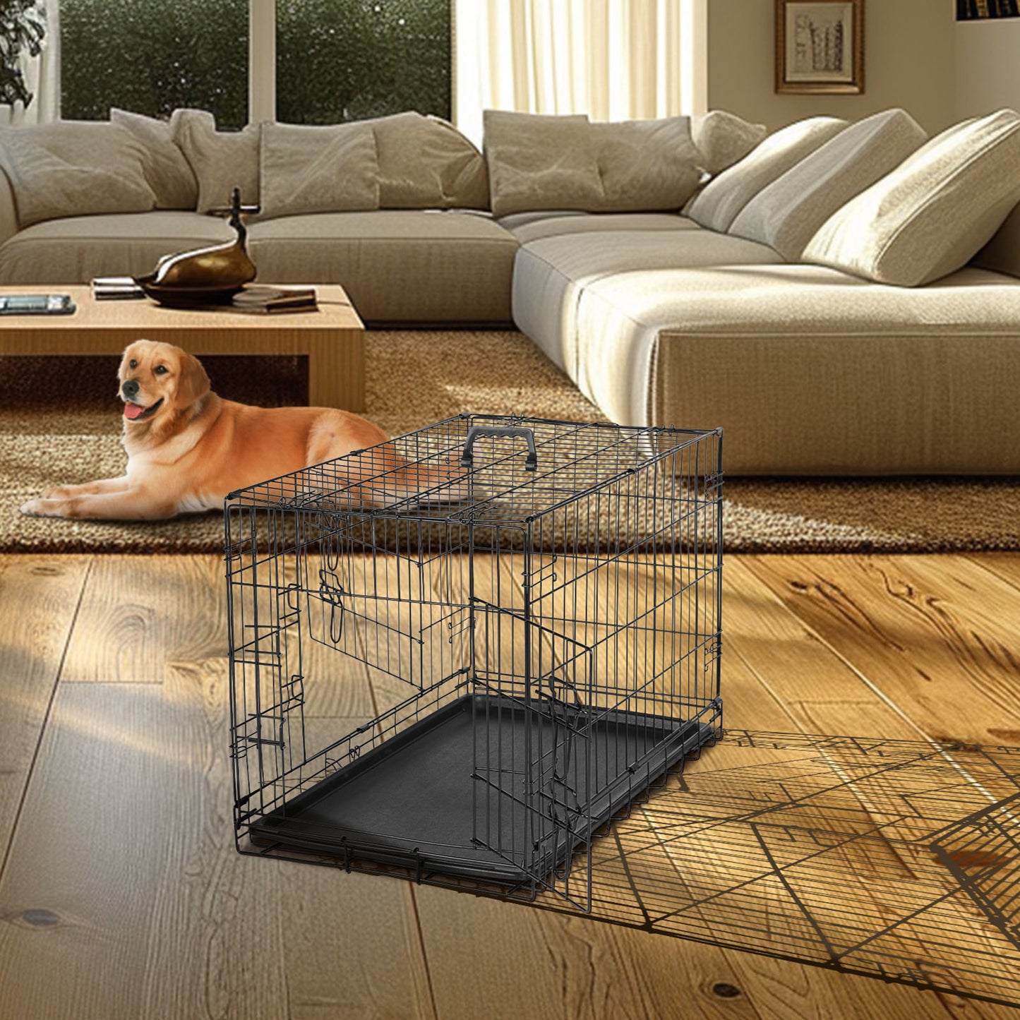 Folding Metal Kennel-Crate with Divider Panel Double Doors with Leak-Proof Tray for Dogs - 30 Inches