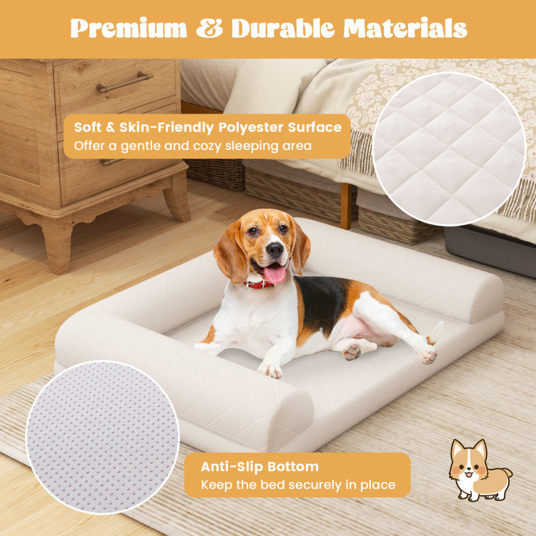 Foam Crate Bed with 3-Side Bolster and Washable Bed Cover for Dogs