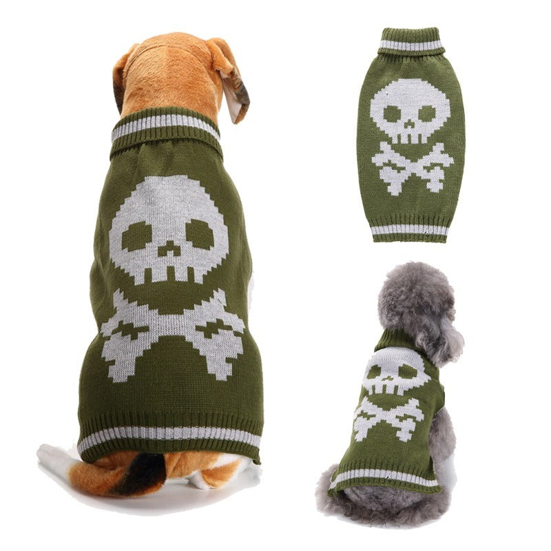 Halloween Costume Pumpkin, Skulls, Death, Knit Sweater for Dogs