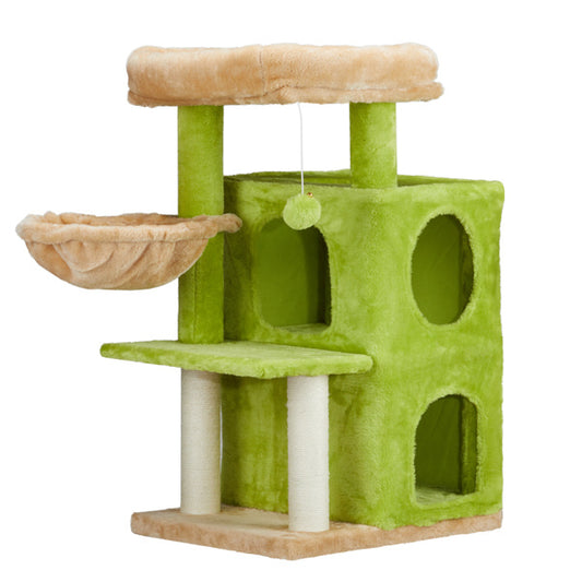 Cat Activity Center Play House with Large Padded Perch Hammock 2-Tiered Condo and Scratching Posts