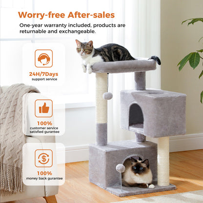 31.5" Cat Tree Tower with Dual Large Condos for All Size Cats