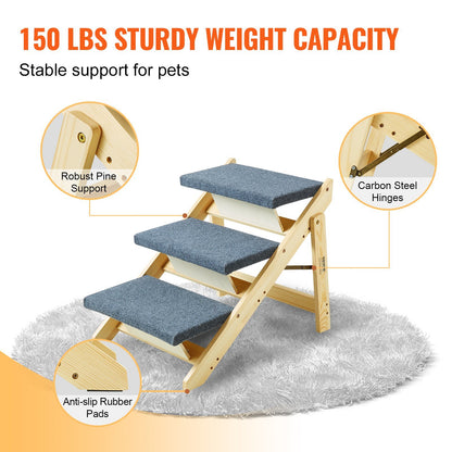 Wooden 2-in-1 Foldable Stairs/Ramp with 3 Steps for Small Medium Large Dogs up to 150 lbs