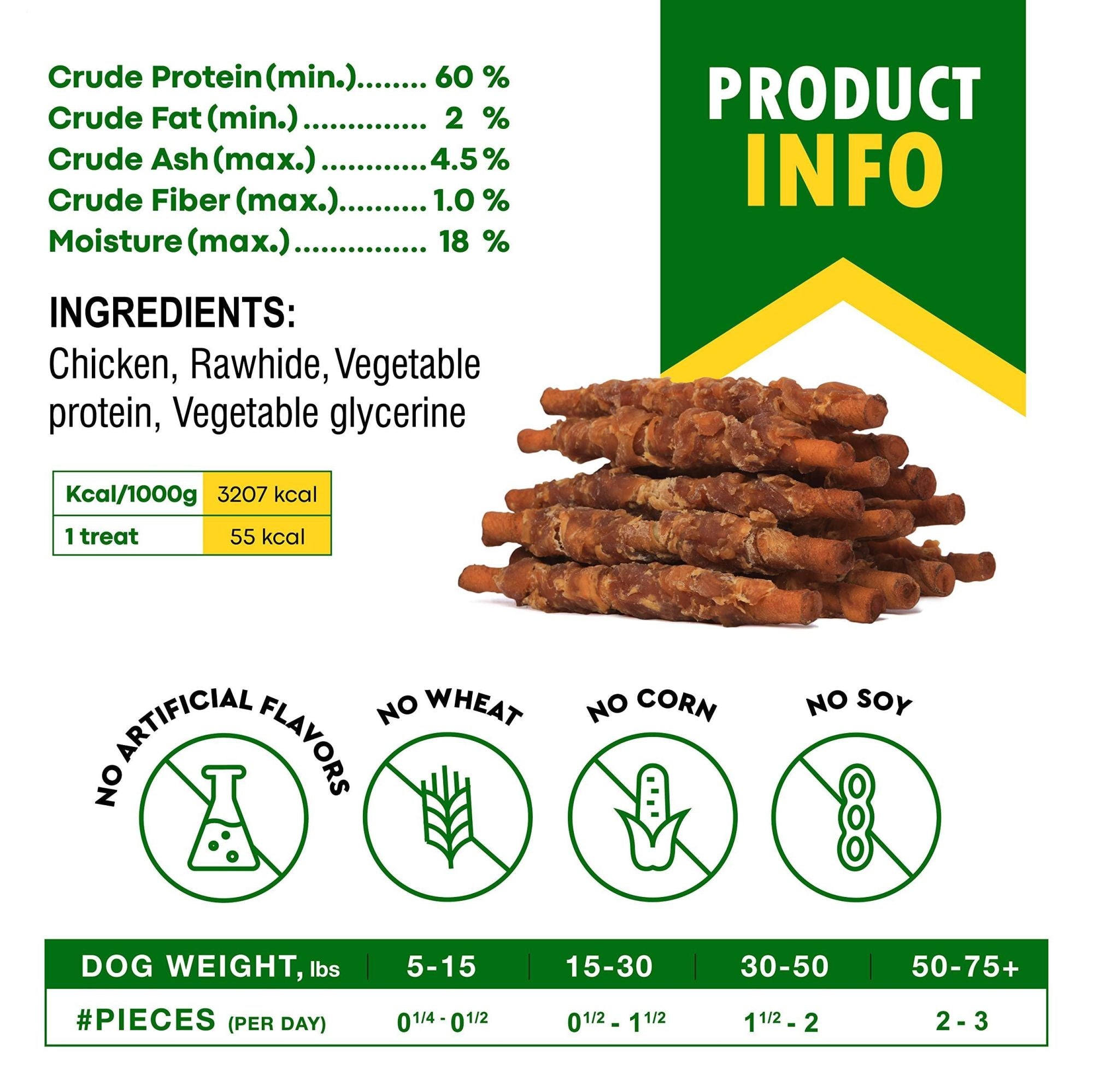 Organic Natural Smoked Rawhide Chicken Chew Treats for Dogs