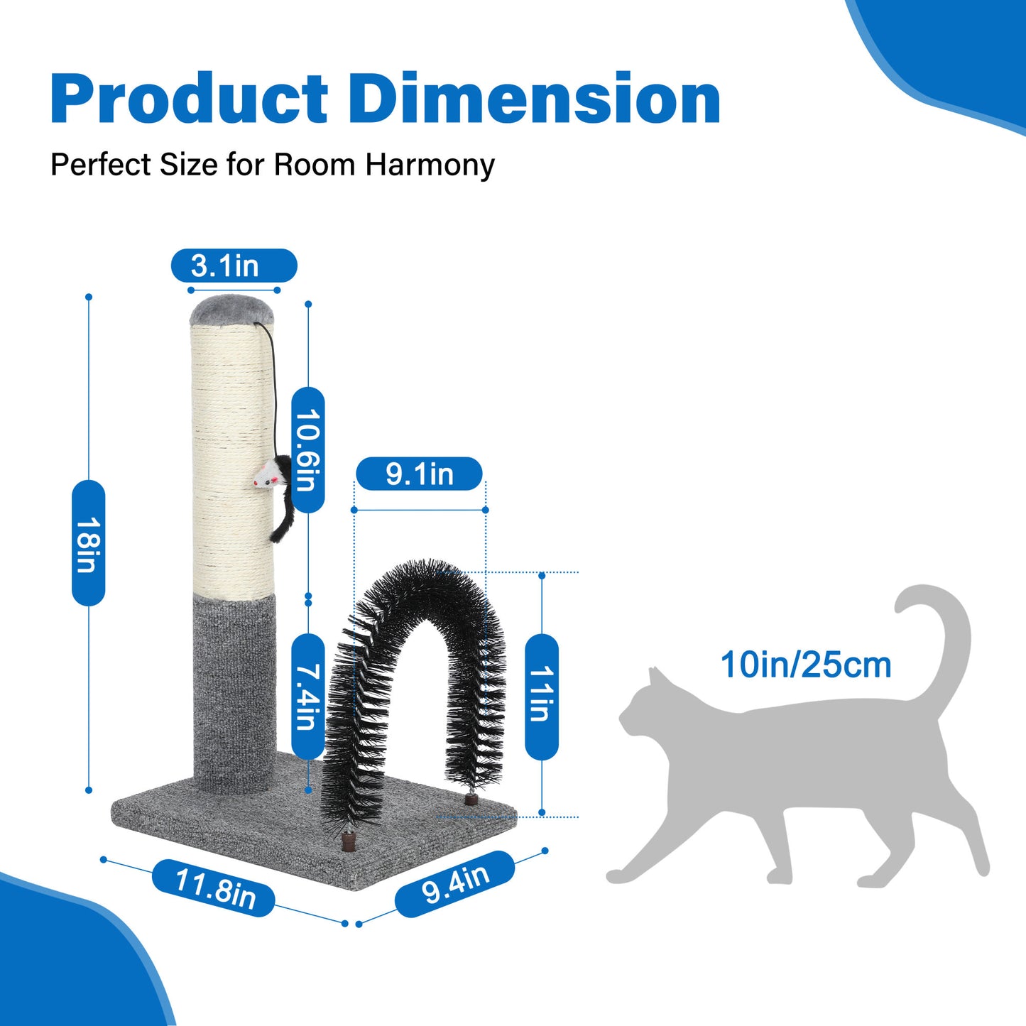 Scratching Post Pad with Self Groomer Brush for Cats