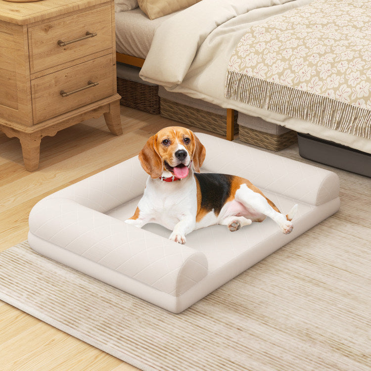 Foam Crate Bed with 3-Side Bolster and Washable Bed Cover for Dogs