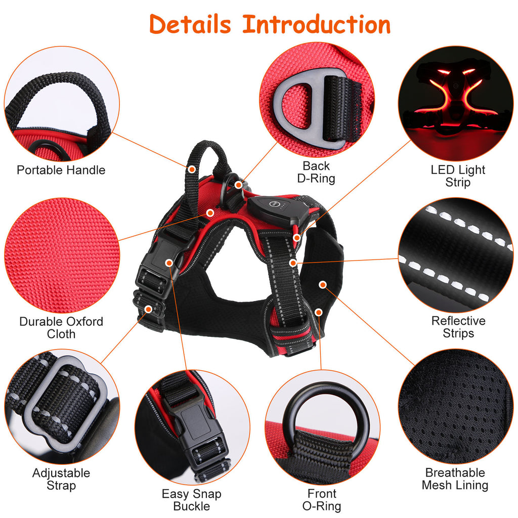 Rechargeable LED No Pull Harness Vest with Handle for Dogs