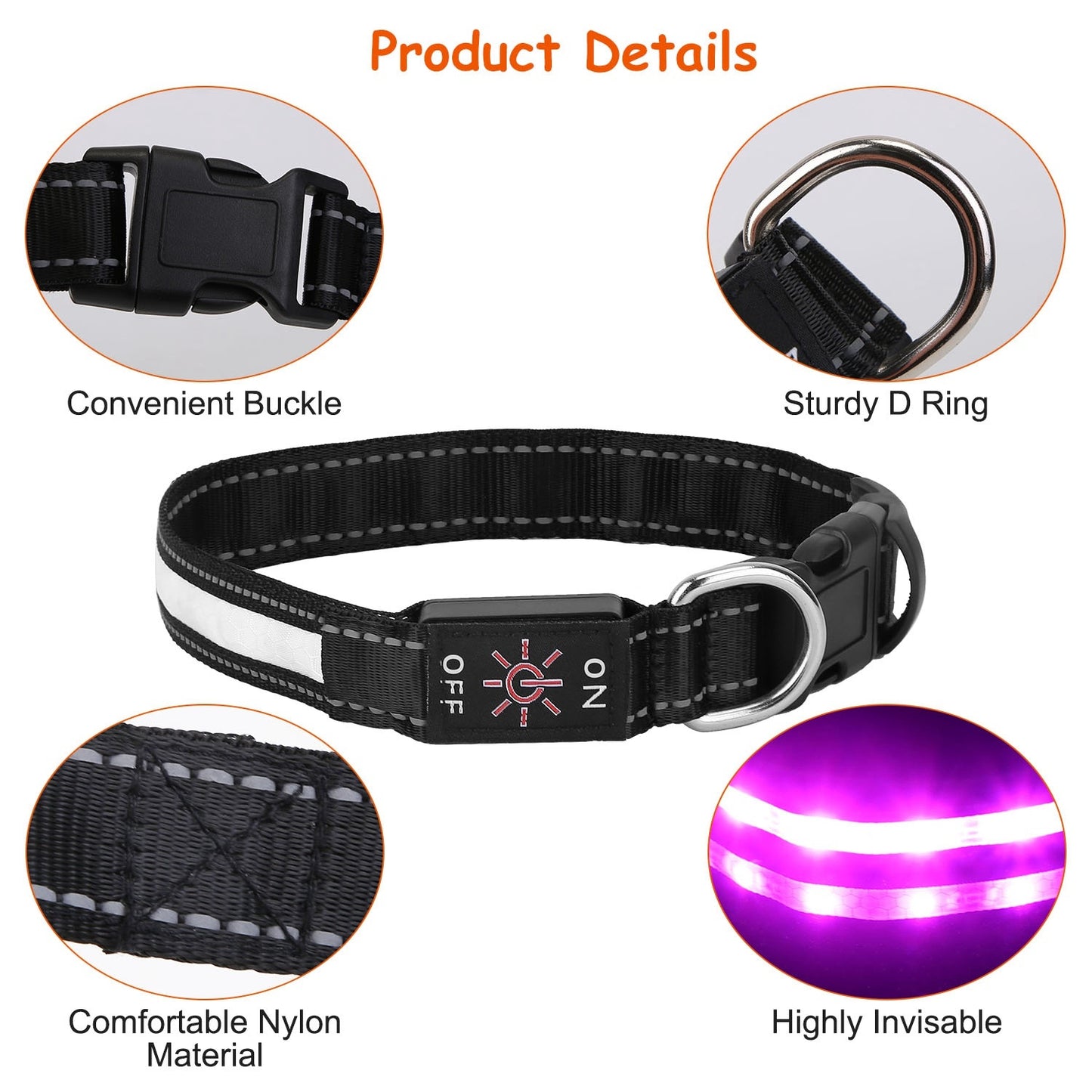 Light Up LED Safety Night Glow Collar for Dogs