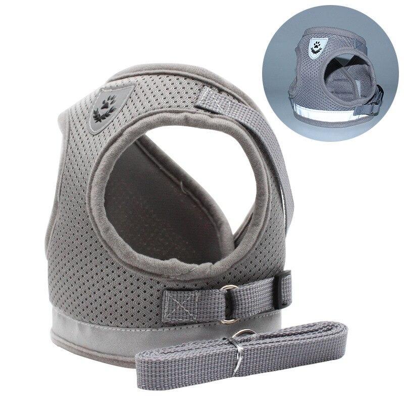 Reflective Leash and Mesh Vest Harness Set for Small Dogs