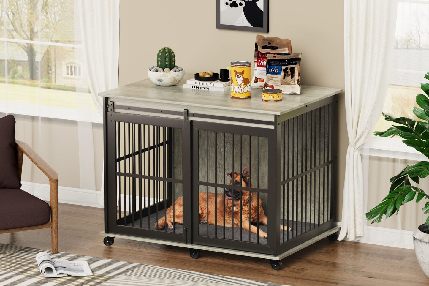 Sliding Iron Door Crate/Kennel with Mat for Dogs