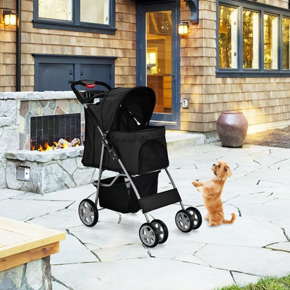 Foldable 4-Wheel Stroller with Storage Basket For Dogs and Cats