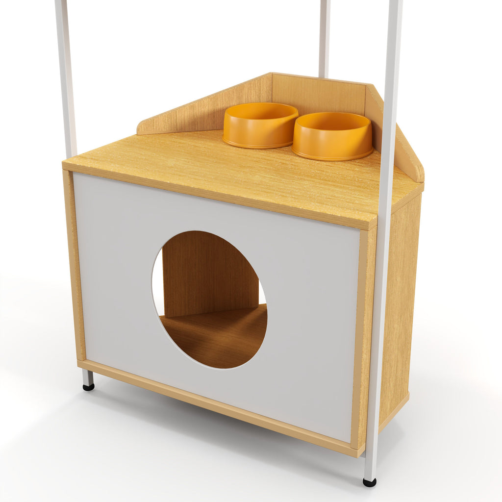 Corner Cat Tower Condo with Scratching Post and Feeding Station