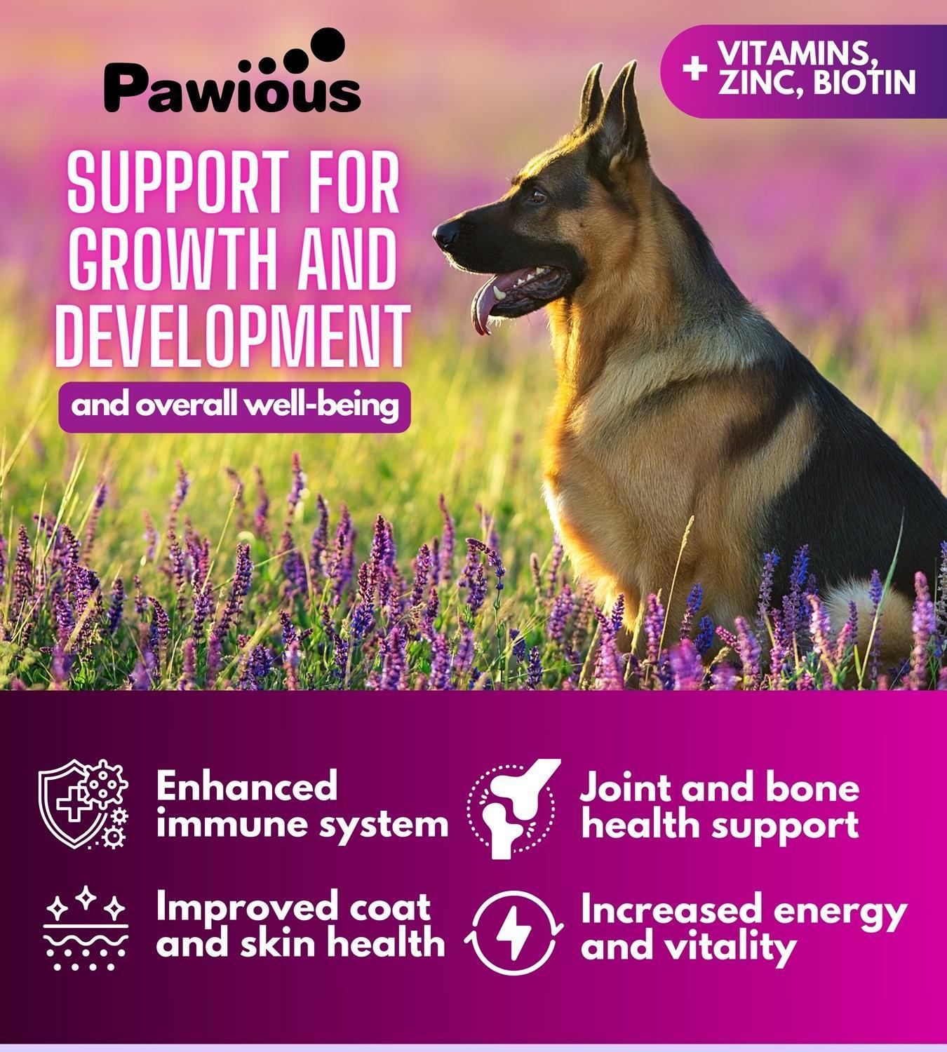 Pawious - 16 in 1 Multivitamin Chews with Glucosamine Supplements for Senior and Puppy Dogs - 120 count