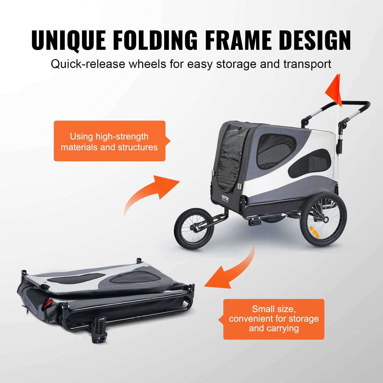 Folding 2-in-1  Stroller Bicycle Carrier Cart Trailer for Dogs - Supports up to 100 lbs