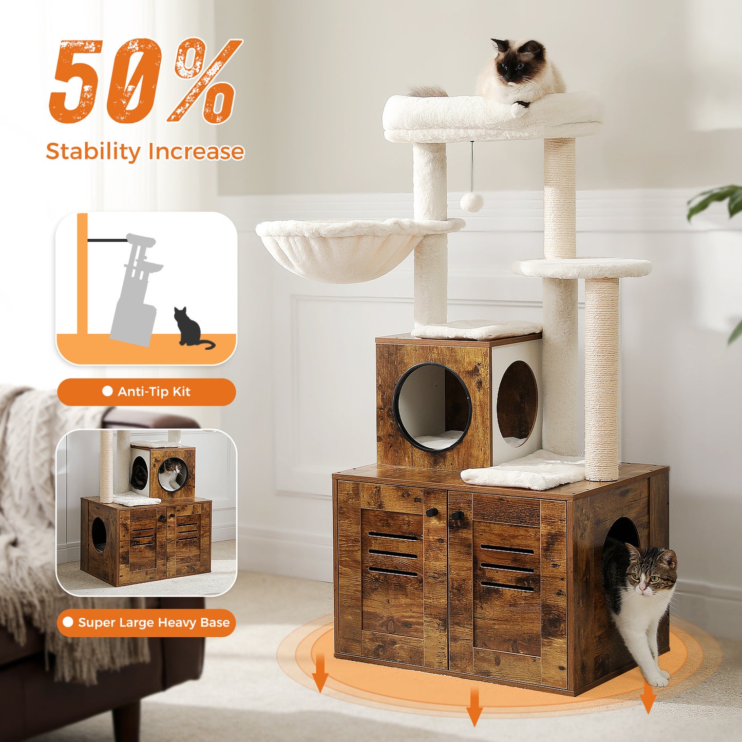 Modern Cat Tree Condo with Litter Box Enclosure