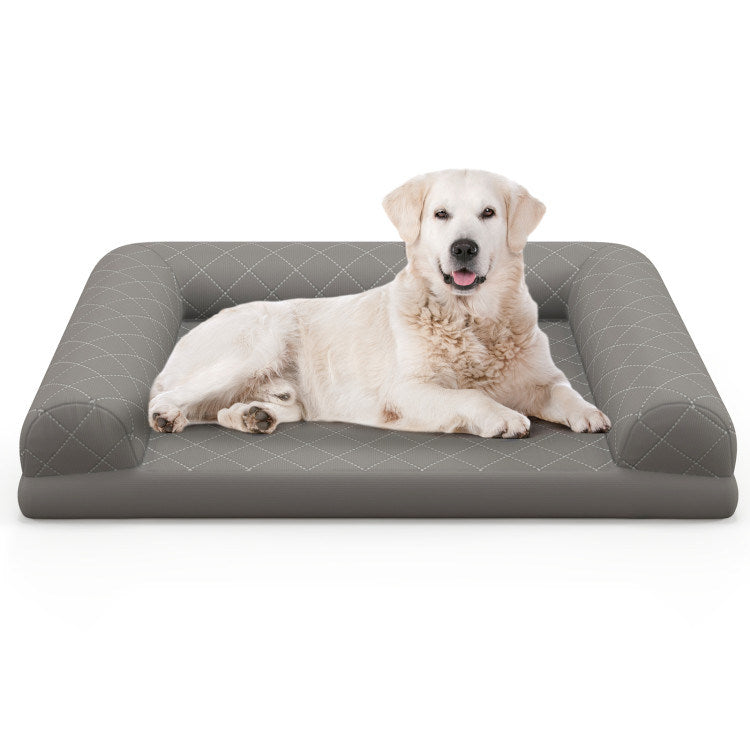 Foam Crate Bed with 3-Side Bolster and Washable Bed Cover for Dogs