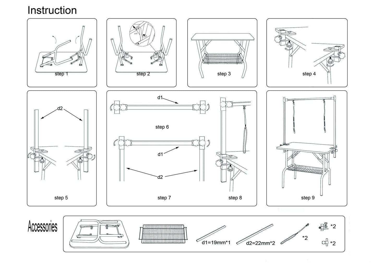 Stainless Steel Frame 36" Folding Grooming Table for Dogs and Cats