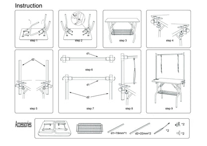 Stainless Steel Frame 36" Folding Grooming Table for Dogs and Cats