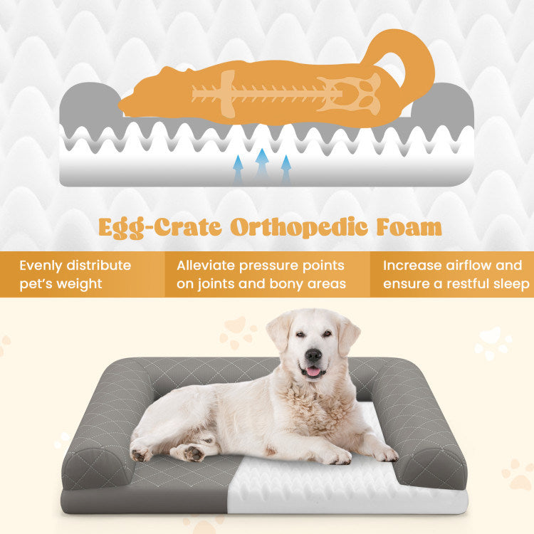 Foam Crate Bed with 3-Side Bolster and Washable Bed Cover for Dogs