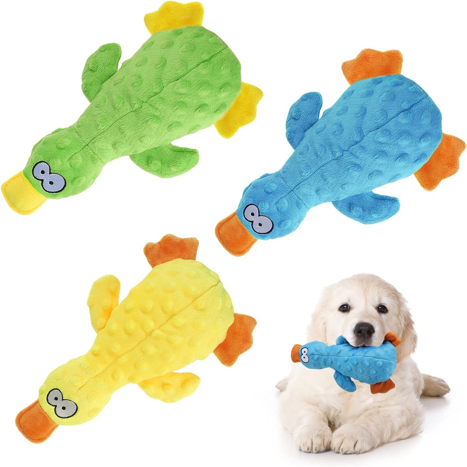 3 Piece Duck-Shaped Squeaky Toys for Dogs