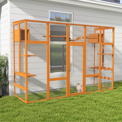 Ultimate Cat Enclosure with Jumping Platforms, Condos, Bridge and Scratching Board - Orange